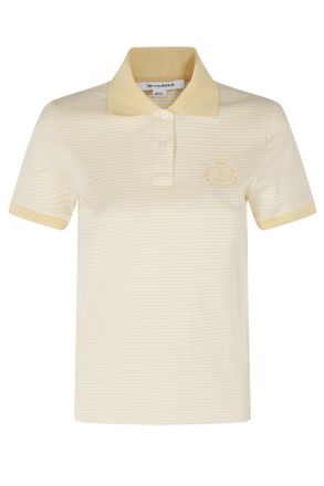 Sporty & Rich Cream NY Striped Button-Down Collar Cotton Polo Shirt