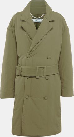 Off-white Green Synthetic Double Breasted Trench Coat