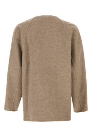 Bottega Veneta Mens Dove Grey Wool Blend Cardigan Sandshellmelange Exterior: Cashmere Maglieria