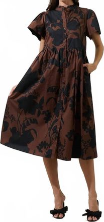 Sugarlips Somerton Floral Aurelia Babydoll Midi Dress In Brown/black