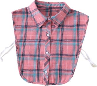 ACVIP Women Girls Half Shirts False Collar Plaid Tartan Detachable Blouse Jumper Collars (Pink Pointed Collar)
