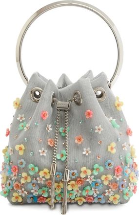 Jimmy Choo London Borsa Bon Bon mini con ricamo floreale - Grigio