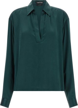 Tom Ford Green Solid Shirt Collar Polo