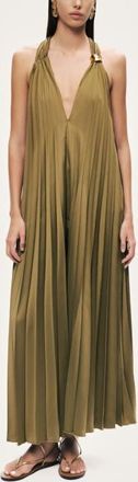 Nocturne Pleated Halter Maxi Dress in Khaki at Nordstrom, Size Medium