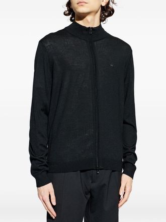 Emporio Armani Logo-Embroidered Wool Cardigan - Black