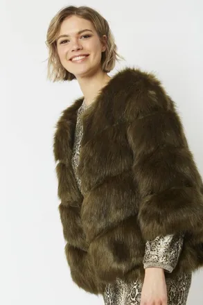 JayLey Womens Faux Fur Ella Coat - Green