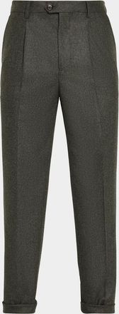 Brunello Cucinelli Men & apos;s Carded Flannel Pleated Trousers