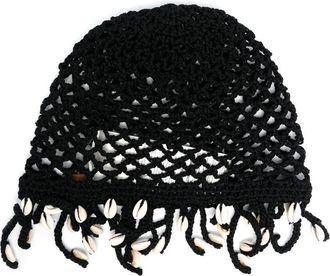 Alanui Mother Nature Cowry shell-embellished knitted hat - women - Cotton/Shell - One Size - Black