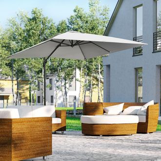 OUTSUNNY 2.7x2.7m Garden Cantilever Parasol w/ 360&deg; Rotation Crank Handle Tilt in Grey