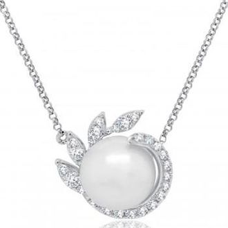 Allurez Diamond & Cultured Pearl Pendant Necklace 14K White Gold (0.25ct)