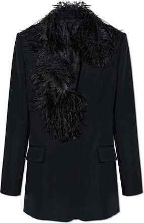The Attico Jacket met Struisvogelveren - Dames - Blazers - Zwart - XS - Wol - Jassen
