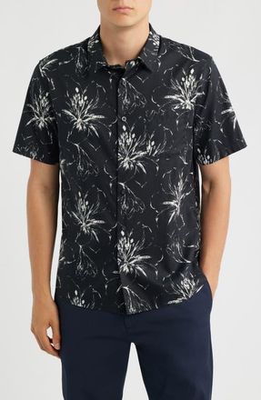Vince Dry Brush Floral Short Sleeve Button-Up Shirt in Coastal/optic White at Nordstrom, Size Xx-Large