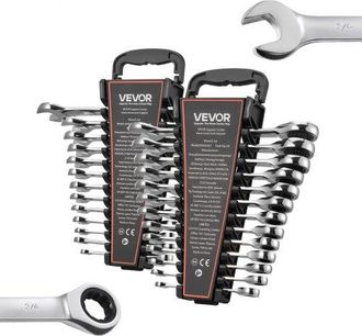 OEM Juego De Llaves De Trinquete 26 Unidades, Llaves Combinadas Con Carraca, M&eacute;trica De 6-19 Mm Y Sae De 1/4 -7/8, Con Organizador, Para Bricolaje Hogar R