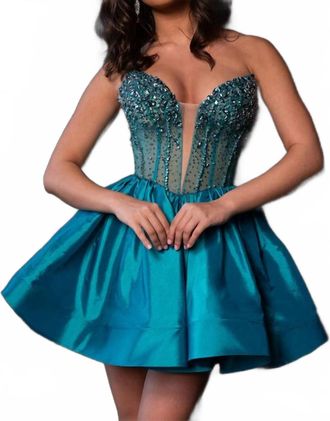 Rachel Allan Stone Beading Prom Mini Dress In Jade