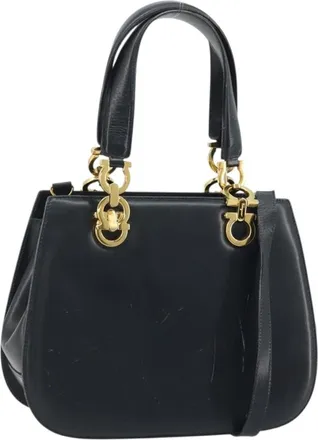 Ferragamo Gancini Leather Navy Leather Handbag (Pre-Owned)