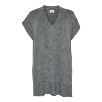 Kaffe Curve Donkergrijze Melange Gebreide Poncho met Mouwen - Dames - Truien - Grijs - Maat: S