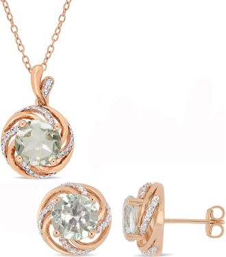 Delmar Green Quartz & Diamond Swirl Stud Earrings & Pendant Necklace Set at Nordstrom Rack
