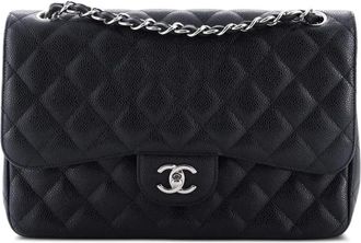 Chanel Classic Double Flap gewatteerde Caviar Jumbo schoudertas - Zwart