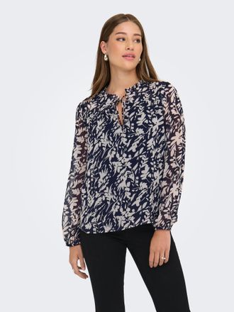 Only Chiffonbluse ONLY ONLDITSY L/S BLOUSE WVN, Damen, Gr. XS, blau (night sky aop:hema flower pumic), Chiffon, Obermaterial: 100% Polyester, bedruckt, nor