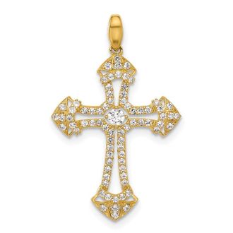 Diamond2Deal 10k Yellow Gold Polished Cubic Zirconia Fancy Cross Pendant