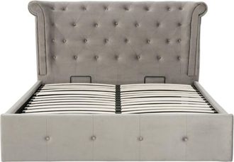 Premier Housewares Interiors By Premier Elegant Kingsize Grey Brush Velvet Ottoman Bed, Durable Velvet Bed For Bedroom, Compact Diamont Tufted Bed