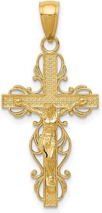 Diamond2Deal 10k Yellow Gold Gold Polished Crucifix lace Trim Pendant