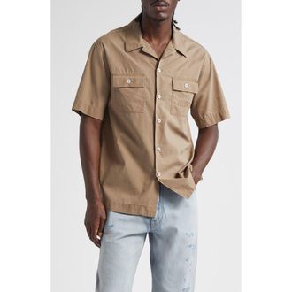 Maison Margiela Embroidered Numeric Logo Short Sleeve Button-Up Shirt in Dune at Nordstrom, Size 38 Us