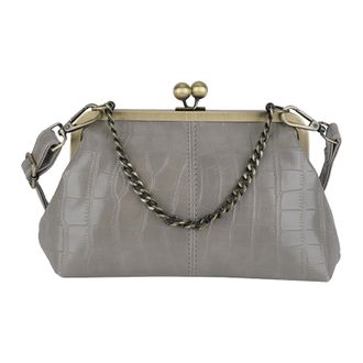 Generic Women PU Leather Kiss Lock Shoulder Bag for School Work Daily Use (Grey)