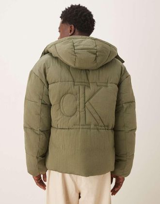 Calvin Klein Jeans Piumino trapuntato in tessuto ripstop verde oliva