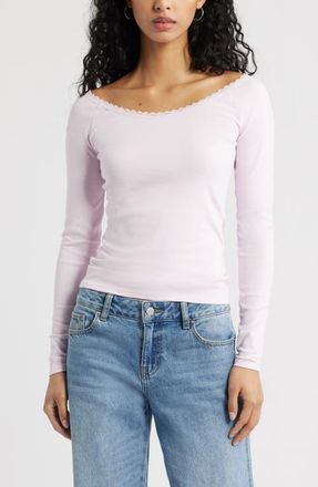 BP. Lace Trim Long Sleeve Top in Pink Soda at Nordstrom, Size Xx-Small