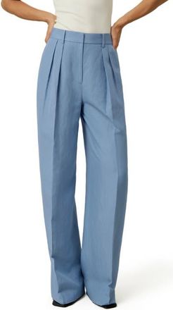 LilySilk Womens Silk Linen Wide Leg Pants in Chambray Blue at Nordstrom, Size 4