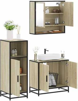 vidaXL Vidaxl - Set De Muebles De Ba&ntilde;o 3 Pzas Madera Contrachapada Roble Sonoma