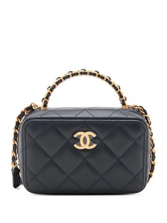Chanel Trousse CC mini in pelle di agnello trapuntata con manico e tracolla 2021-2025 - Blu