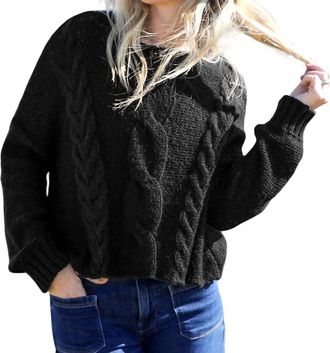 Wooden Ships Aspen Cropped Cable Crew Sweater In Black