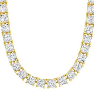 Sterling Forever Marisol Princess Cut Cubic Zirconia Tennis Necklace in Gold at Nordstrom, Size 20