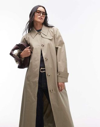 Topshop ultimate trench coat in stone-Neutral