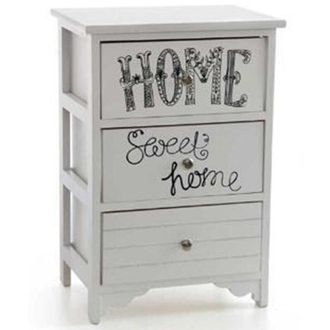 Trade Shop Trade Shop - Cassettiera In Legno Bianco 3 Cassetti 40x29x58cm Decorata Con Testo Sweet Home