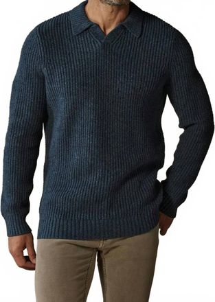 The Normal Brand Marled Polo Sweater In Steel Blue