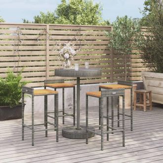 vidaXL Mesa Bar Y Taburetes Jard&iacute;n 5 Pzas Madera Acacia Rat&aacute;n Pe Gris Vidaxl