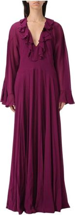 Twinset Bourgondische Gerimpelde Maxi Jurk - Dames - Avondkleed - Paars - M - Chiffon - Kleedjes