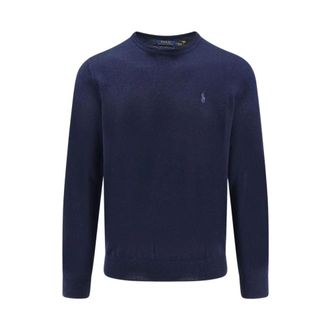 Polo Ralph Lauren Wasbare Merinowol Trui met Ronde Hals - Heren - Ronde hals truien - Blauw - S - Wol - Truien & Vesten