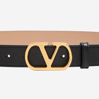 Valentino Garavani Womens Vlogo Signature Leather Belt Black-Pink Black/pink