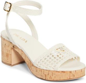 Prada Crochet Cork Platform Sandal in Off White at Nordstrom, Size 10Us