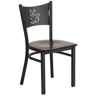 Flash Furniture Black Coffee Back Metal Restaurant Chair - Walnut Wood Seat