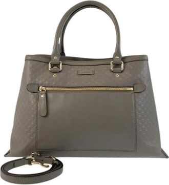 Gucci Pre-owned Handbags, female, Gray, Size: ONE SIZE Pre-owned Leather Microguccissima Tote Bag
