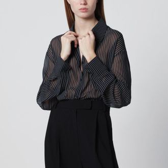 Frankie Shop Black Peri semi-sheer striped shirt