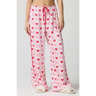 Florence By Mills Bow Satin Pajama Pants in Ribbon Hearts at Nordstrom, Size X-Small