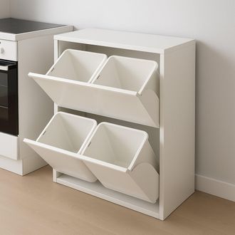 Dmora Poubelle Peu Encombrante Pour Diff&eacute;renci&eacute;e Avec Quatre Seaux, Couleur Blanche, Dimensions 60 X 92 X 25 Cm - Dmora