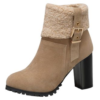 Generic Boots for Women Uk Ankle Warm Boots Soft and Comfortable Can Adapt To The Cold and Harsh Environment Womens Lace Up Boots (Beige, 4.5)