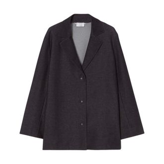 Marina Rinaldi Jassen, Dames, Blauw, M, Katoen, Katoenblend jasje met denim afwerking